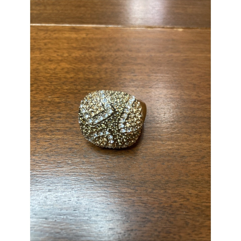 ABS by Allen Schwartz Gold Brown &Crystal Gold Tone Bling Ring Adjustable